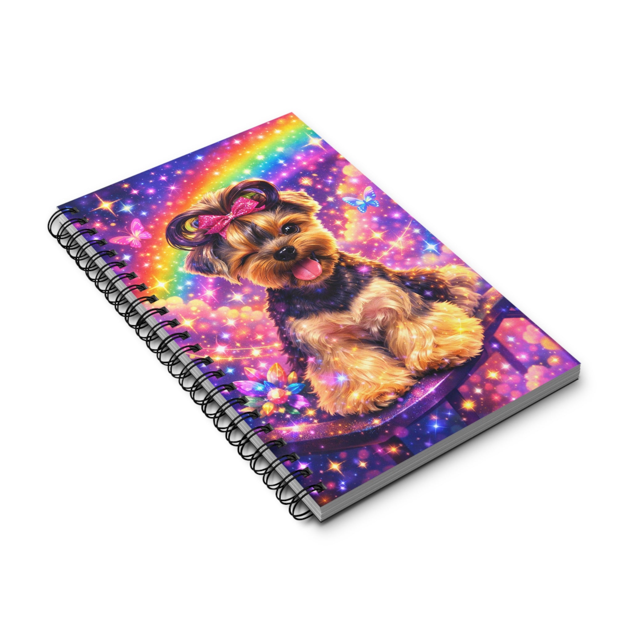 Cute Yorkie Rainbow Spiral Journal – Glitter Puppy Notebook for Kids & Dog Lovers