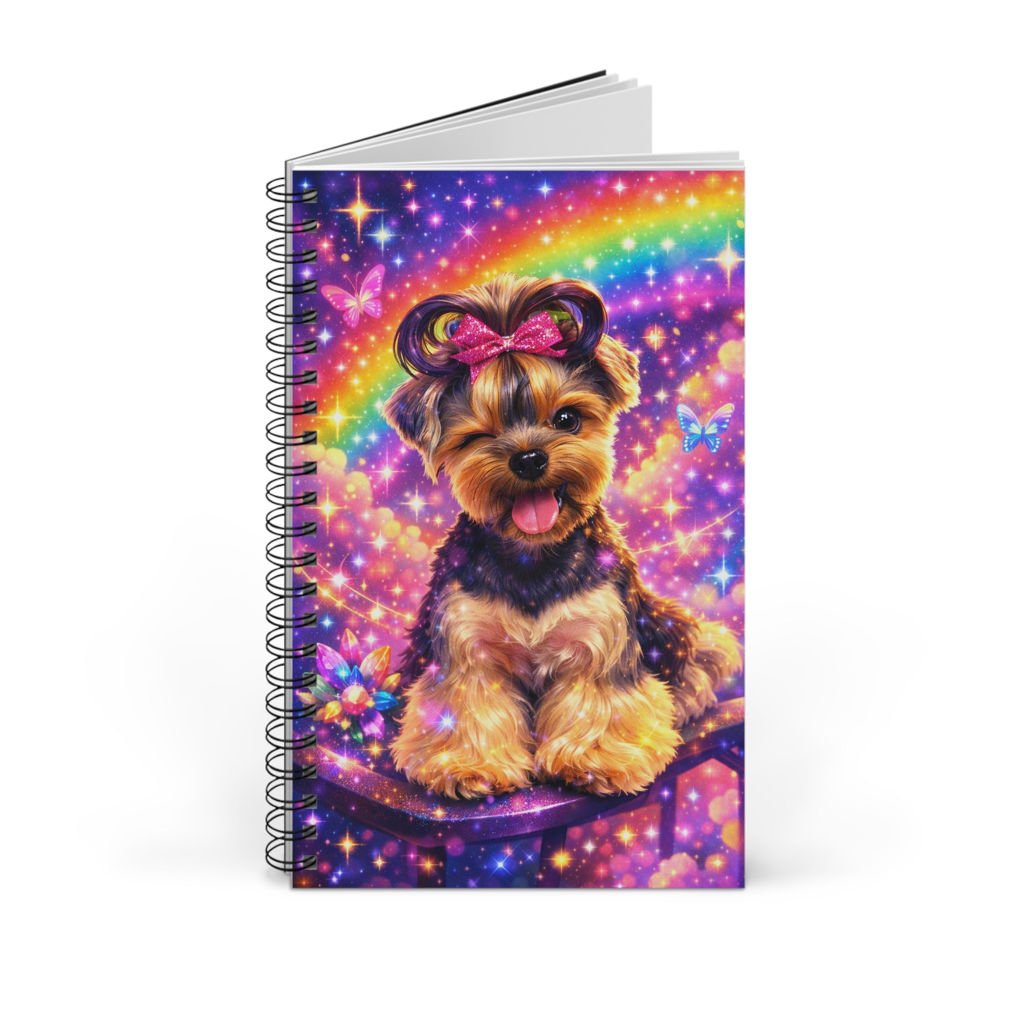 Cute Yorkie Rainbow Spiral Journal – Glitter Puppy Notebook for Kids & Dog Lovers