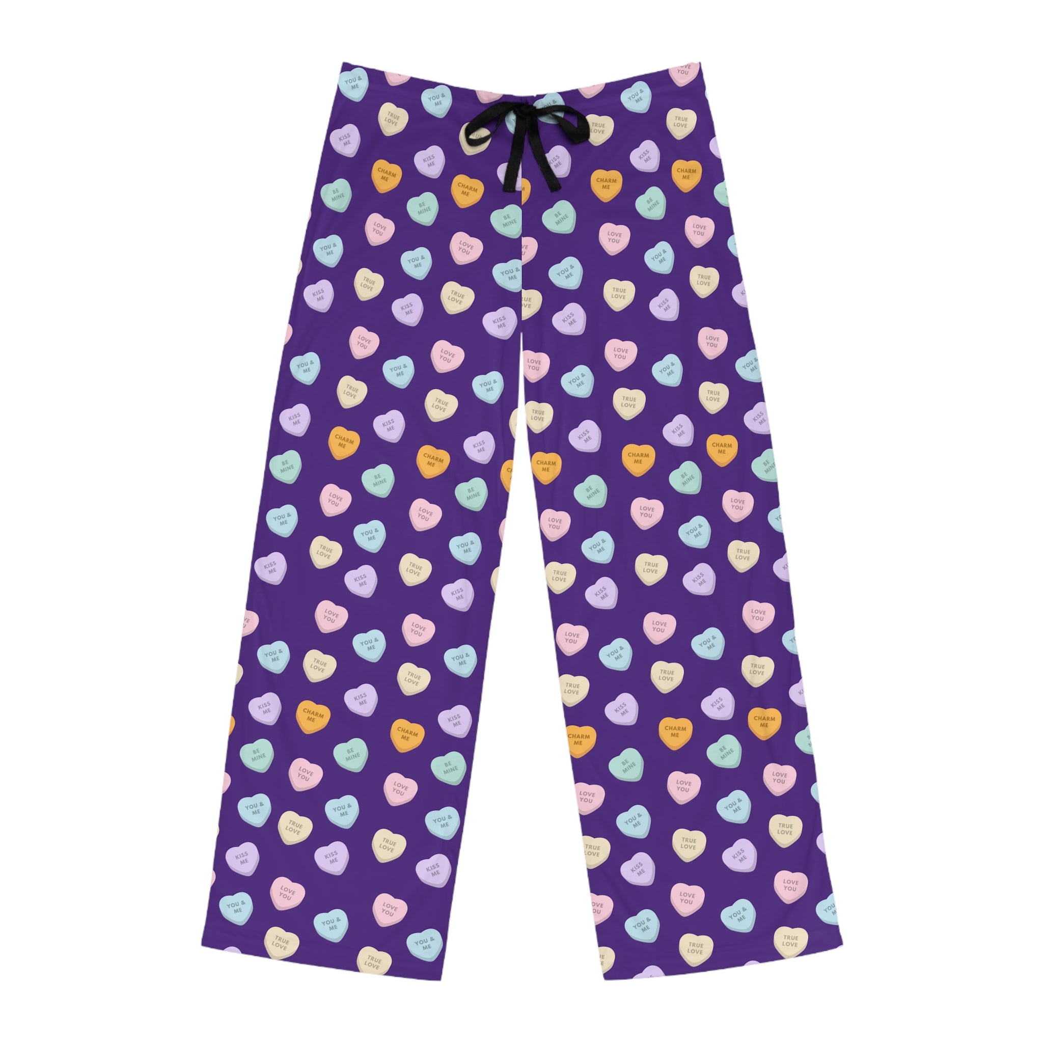 Conversation Heart Pattern Pajama Pants | Purple Allover Print