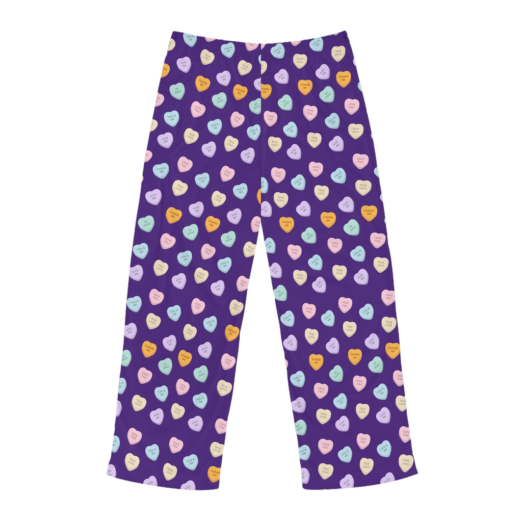 Conversation Heart Pattern Pajama Pants | Purple Allover Print