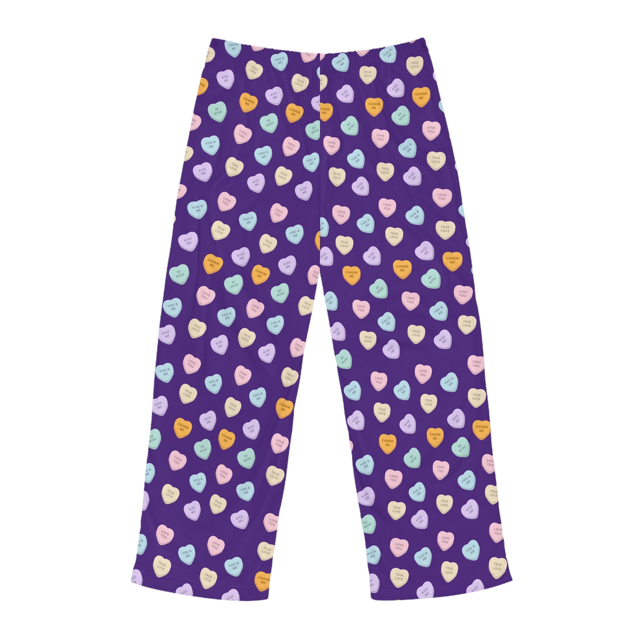 Conversation Heart Pattern Pajama Pants | Purple Allover Print