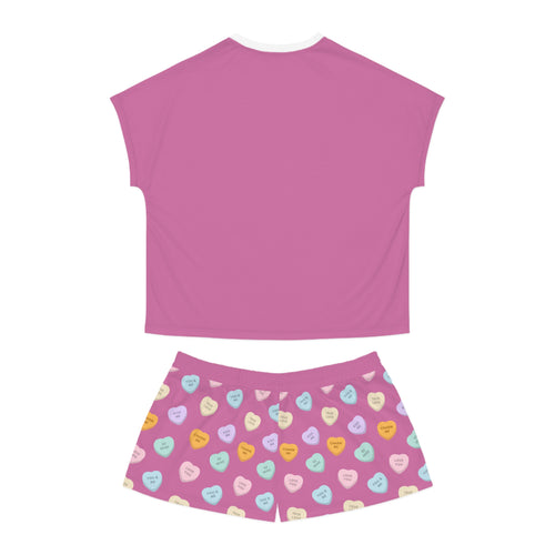 Candy Hearts Pattern Women's Pajama Set | Pink Short Pajamas, Valentine Candy Design