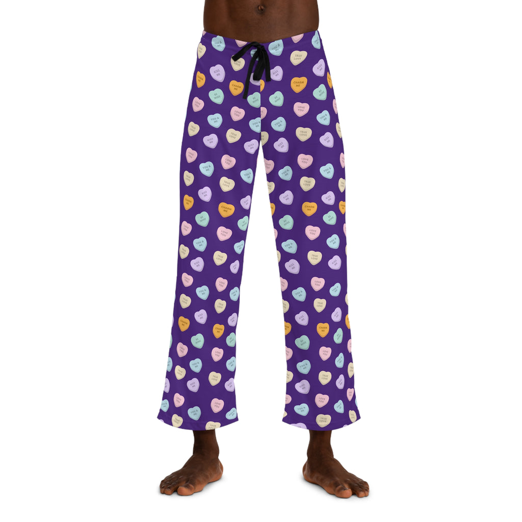 Conversation Heart Pattern Pajama Pants | Purple Allover Print