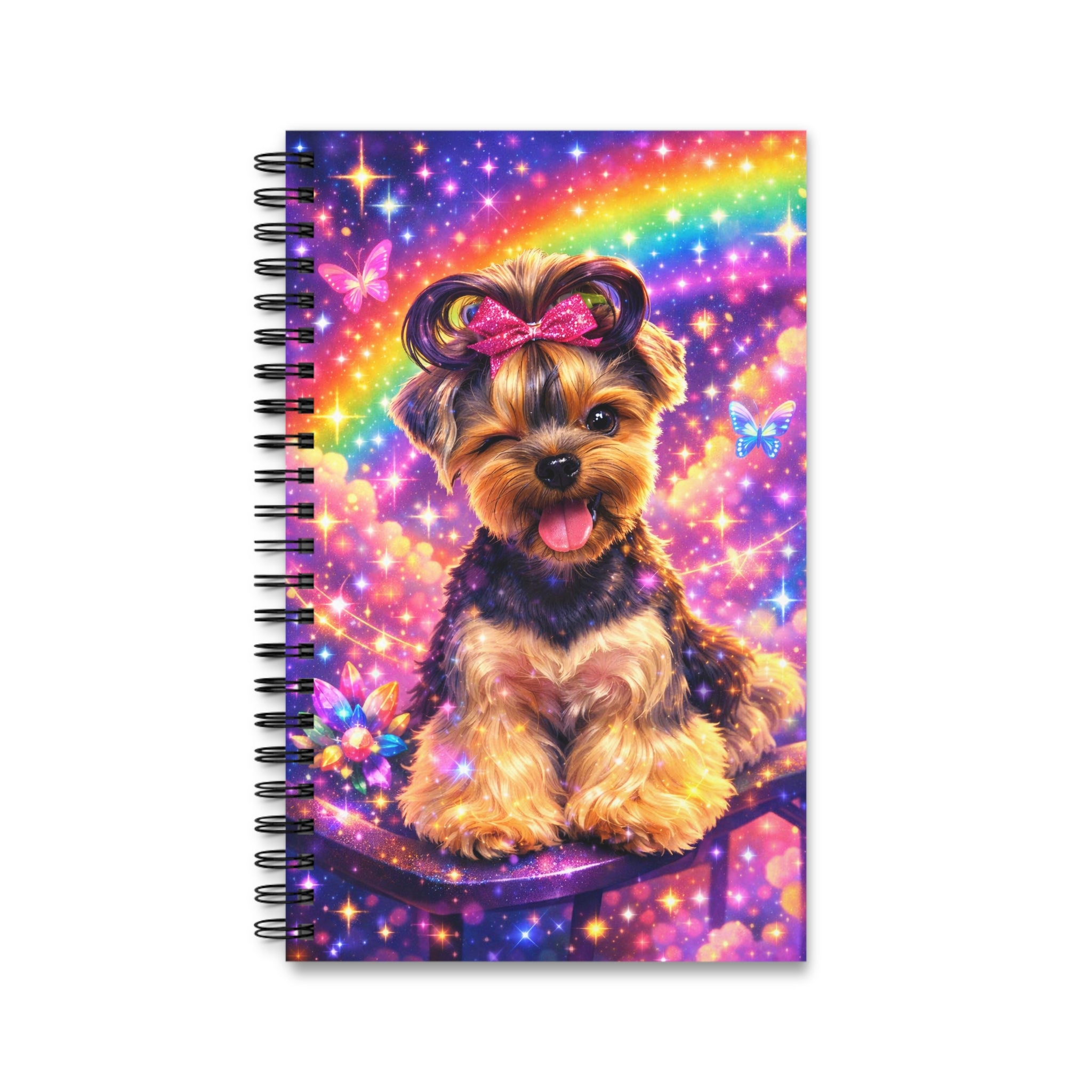 Cute Yorkie Rainbow Spiral Journal – Glitter Puppy Notebook for Kids & Dog Lovers